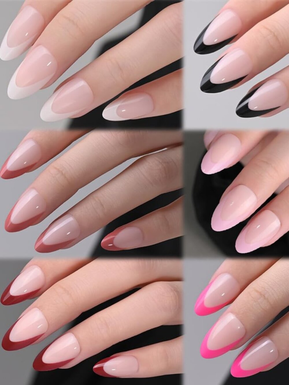 Multi Color French Tip Short Length Almond Shape Press On Nails 180pc. NEW